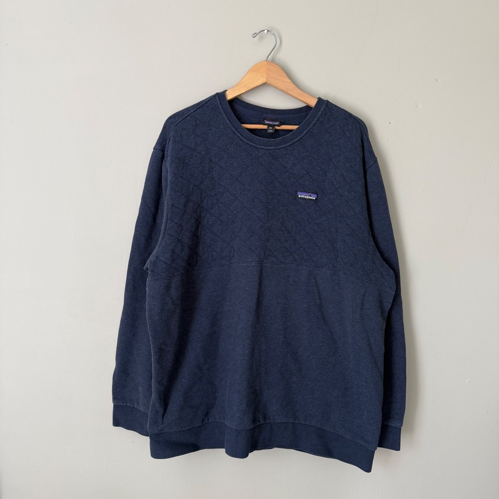 Patagonia Organic Cotton Quilt Crewneck Sweatshirt XXL Navy Blue